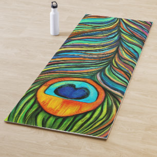 Colourful Peacock Firebird Feather Painting   Yoga Mat