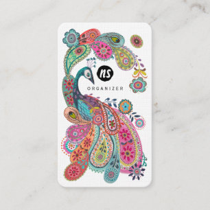 Colourful Peacock Floral Paisley   Business Cards