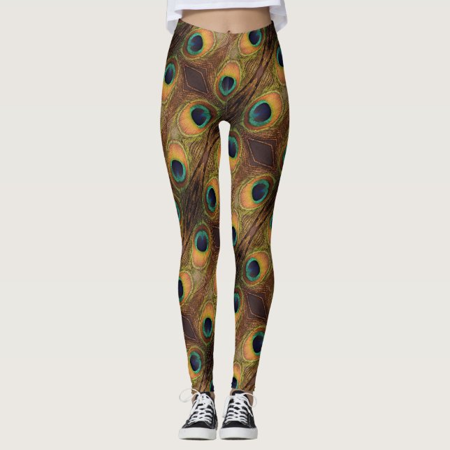 Colourful Peacock Green Gold Black 4Penny Leggings (Front)