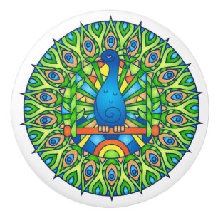 Colourful Peacock Mandala Ceramic Pull