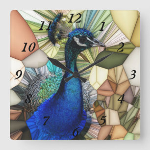 Colourful Peacock Mosaic Clock
