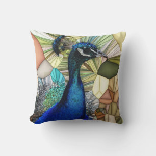 Colourful Peacock Mosaic Throw Pillow