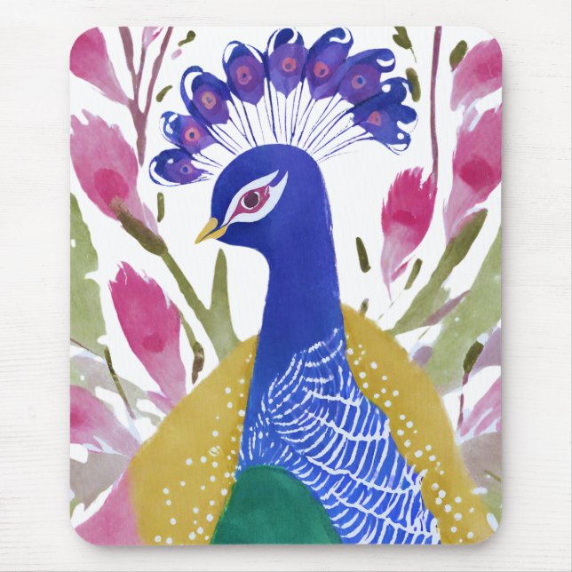Colourful Peacock Mouse Mat (Front)
