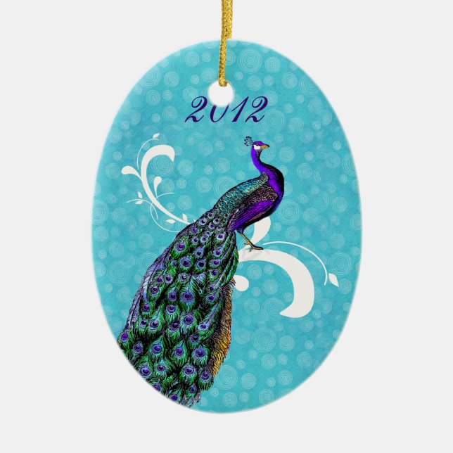 Colourful Peacock Our First Christmas Ornament (Front)