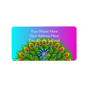 Colourful Peacock Rainbow Colours Bird Psychedelic Label