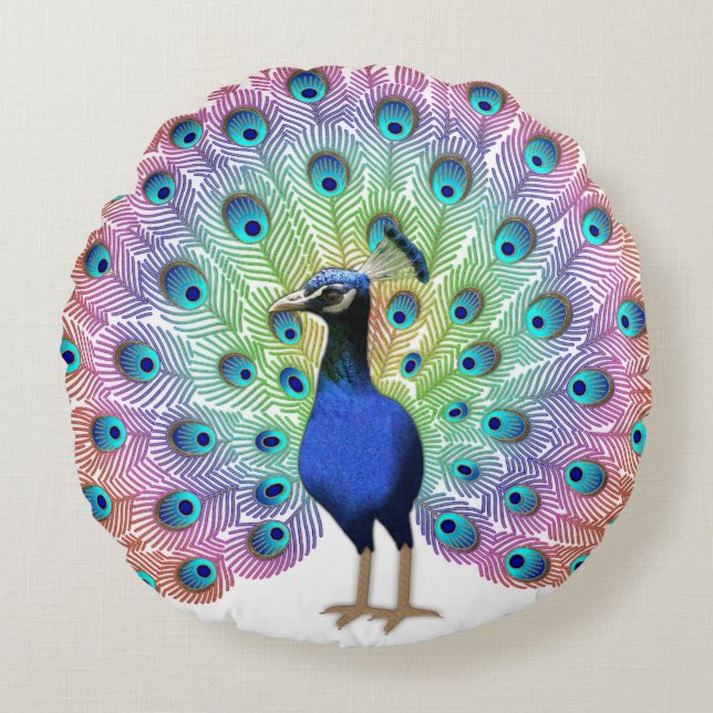 Colourful Peacock Round Cushion (Front)