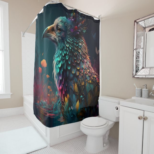 Colourful Peacock Shower Curtain (In Situ)