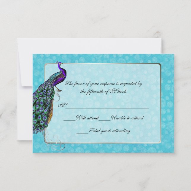 Colourful Peacock Wedding RSVP Response Card (Front)