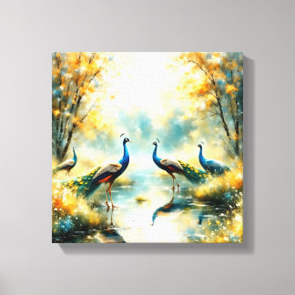 Colourful Peacocks Canvas Art