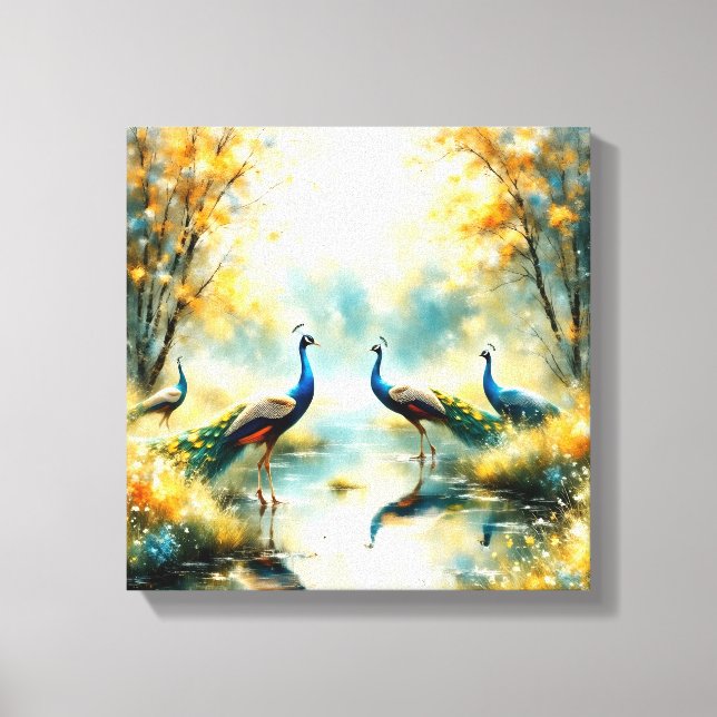 Colourful Peacocks Canvas Art (Front)