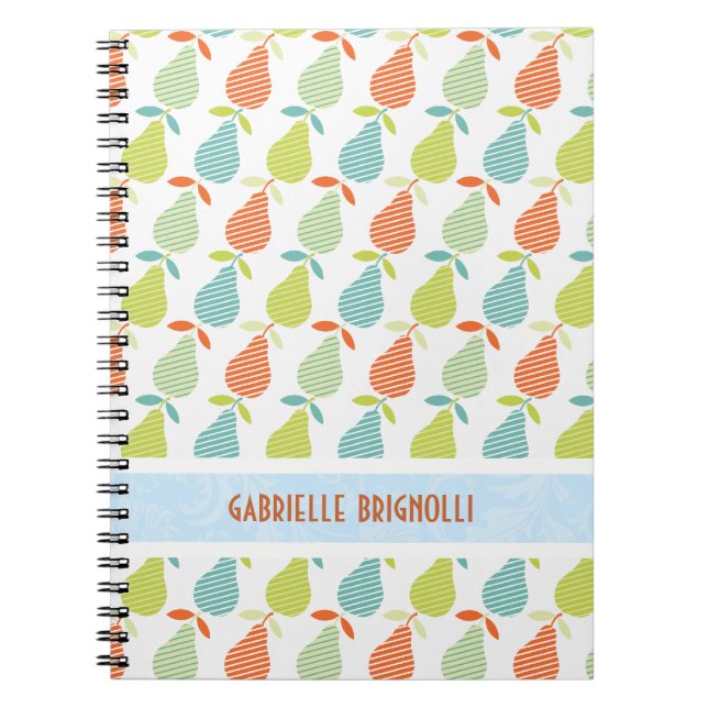 Colourful Pears And Stripes Seamless Pattern Notebook (Front)