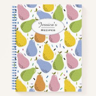 Colourful Pears Fruit Pattern Personalised Recipe Notebook