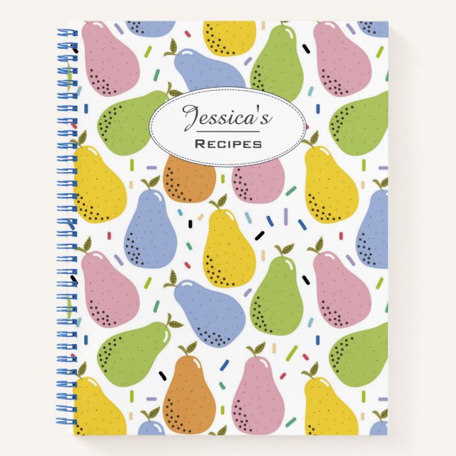 Colourful Pears Fruit Pattern Personalised Recipe Notebook (Front)