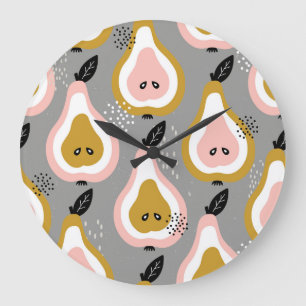 Colourful pears, vintage pattern. large clock