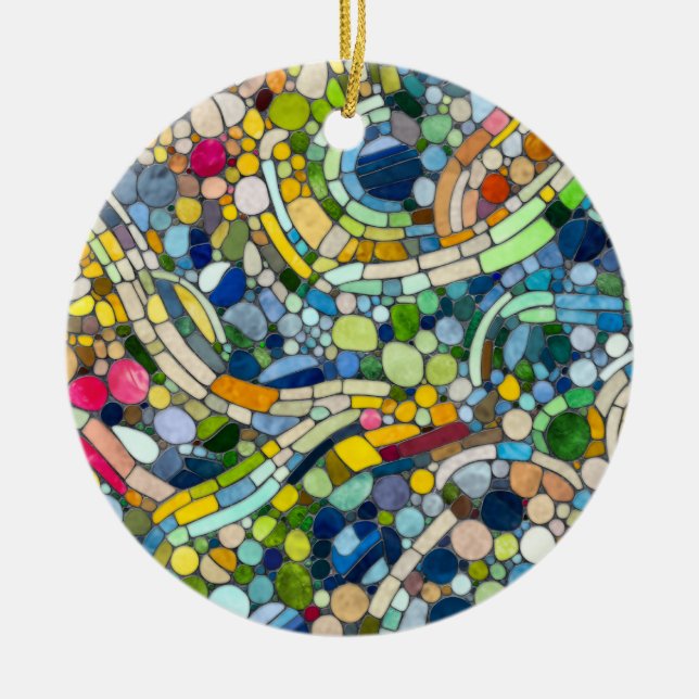 Colourful Pebbles Mosaic Art Ceramic Tree Decoration (Front)