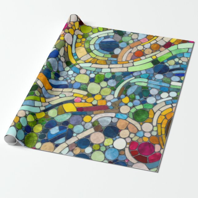 Colourful Pebbles Mosaic Art Wrapping Paper (Unrolled)