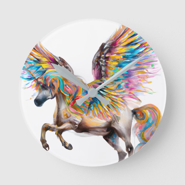 Colourful Pegasus Round Clock (Front)