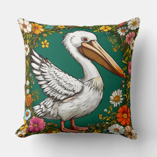 Colourful pelican Bird Cushion