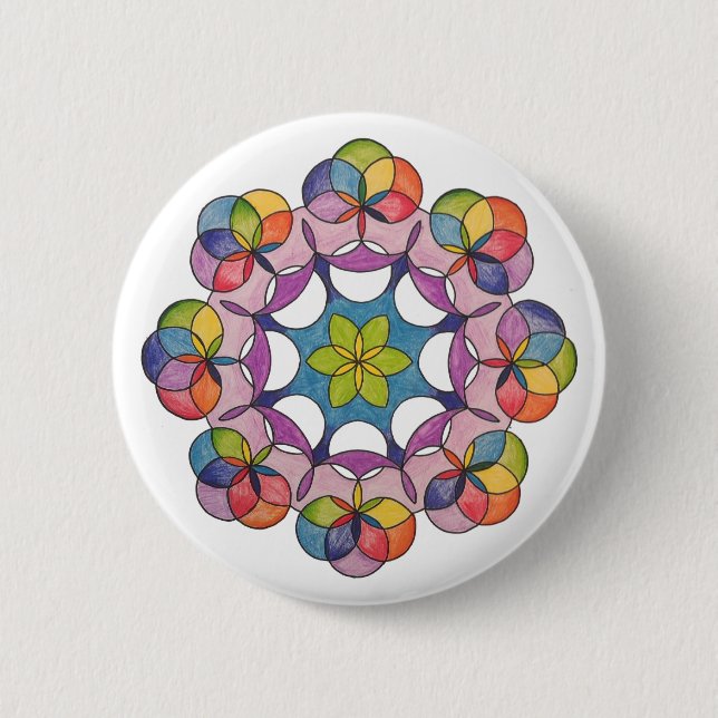 Colourful Pencil Drawn Geometric Mandala Spiritual 6 Cm Round Badge (Front)