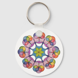Colourful Pencil Drawn Geometric Mandala Spiritual Key Ring