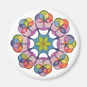 Colourful Pencil Drawn Geometric Mandala Spiritual Magnet
