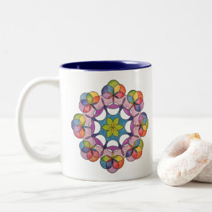 Colourful Pencil Drawn Geometric Mandala Spiritual Two-Tone Coffee Mug