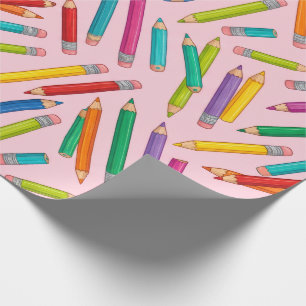 Colourful Pencil Pattern on Pink Background Wrapping Paper