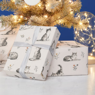 Colourful Pencil Sketch Cats Wrapping Paper