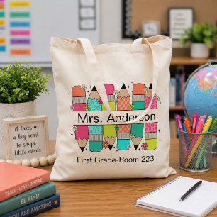 Colourful Pencil Teacher Name Classroom Tote Bag