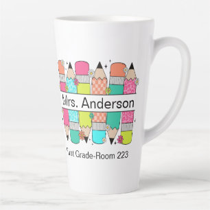 Colourful Pencil Teacher Name  Latte Mug
