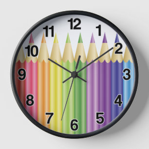 Colourful Pencils In A Row Clock