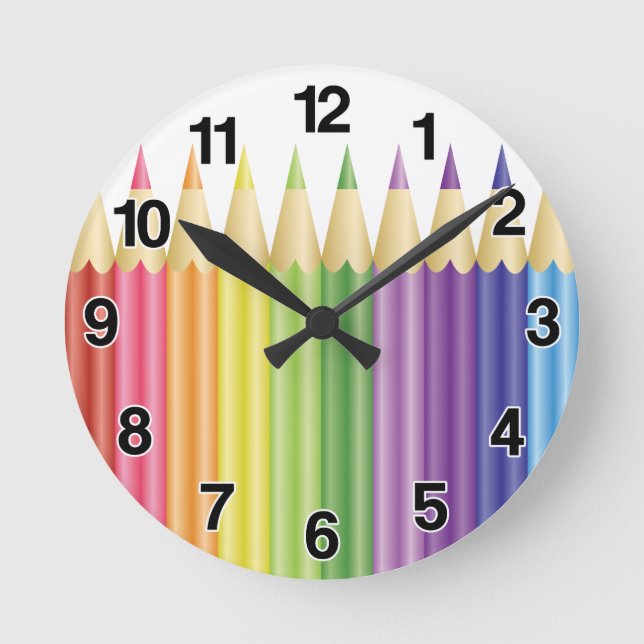 Colourful Pencils In A Row Round Clock (Front)