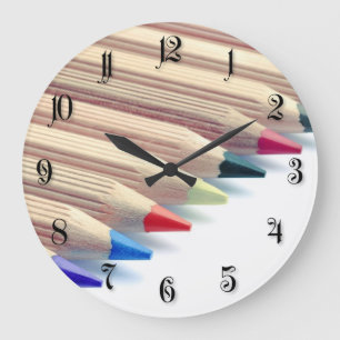 Colourful pencils large clock