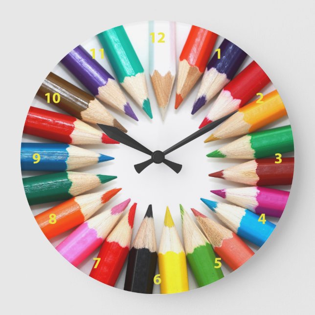 Colourful Pencils Large Clock (Front)