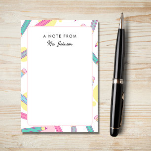 Colourful Pencils Pattern A Note from Teacher Cute
