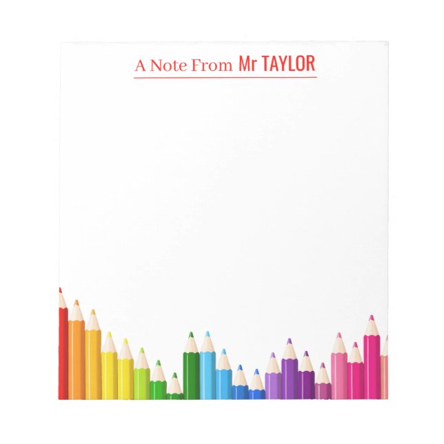 Colourful Pencils Personalised Teacher Notepad (Front)