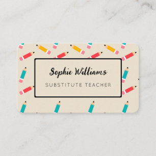 Colourful Pencils Substitute Teacher Business Card