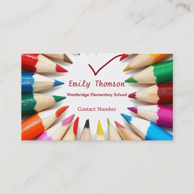 Colourful Pencils Teachers Business Card (Front)