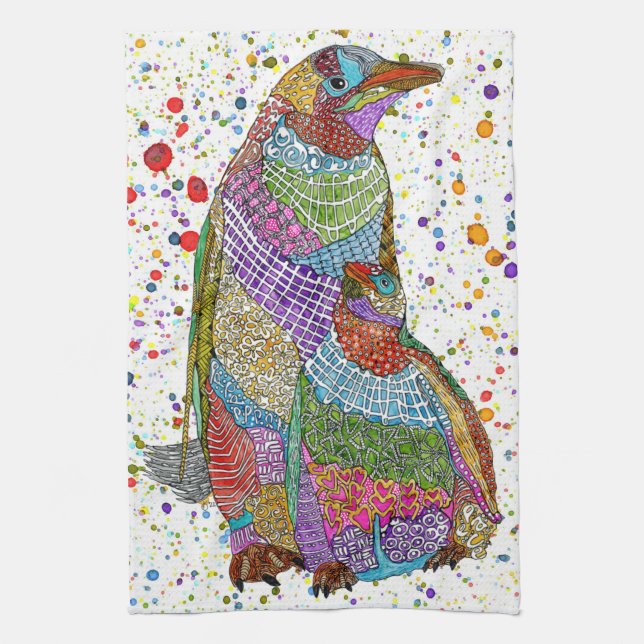 Colourful Penguin and Baby Chick Kitchen Towel   (Vertical)