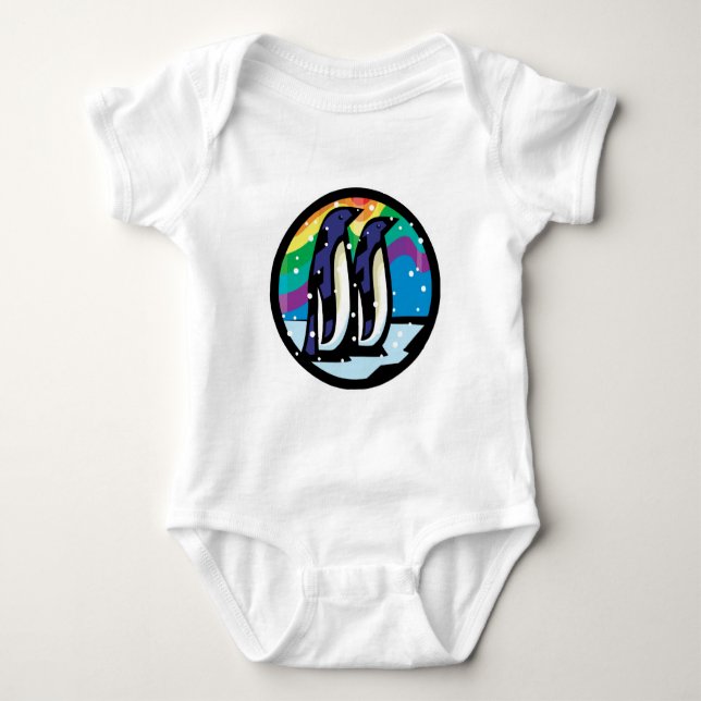 colourful penguin circle design baby bodysuit (Front)