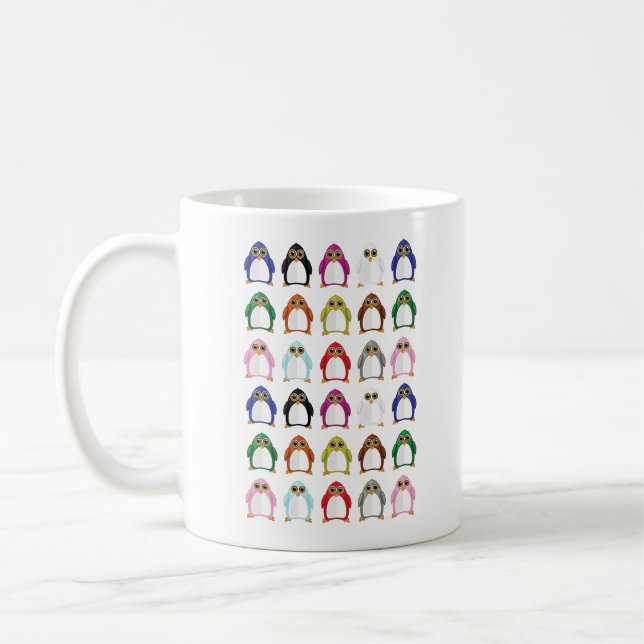 Colourful Penguin Pattern – Cute Rainbow Animal Coffee Mug (Left)