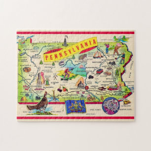 Colourful Pennsylvania Postcard Map Jigsaw Puzzle