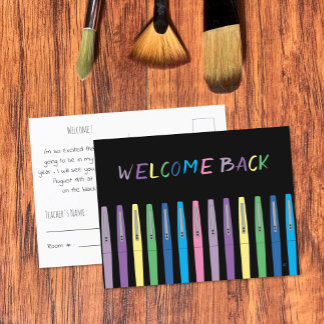 Colourful Pens Black Back-to-School Postcard