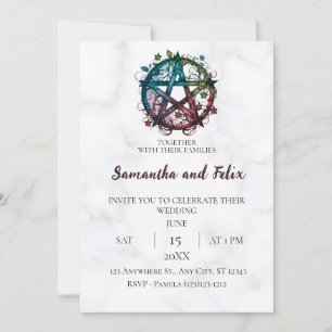 Colourful Pentacle Celestial Magick Marble Wedding Invitation