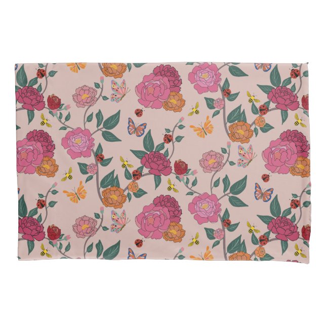 Colourful Peony,Butterflly,Bee,Lady Bug&Flower Pillowcase (Front)