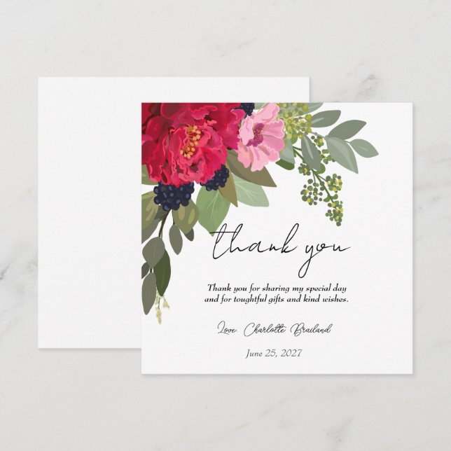 Colourful Peony Floral Bridal Shower Thank You (Front/Back)