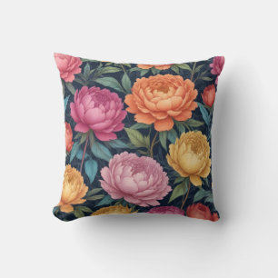 Colourful peony floral design cushion