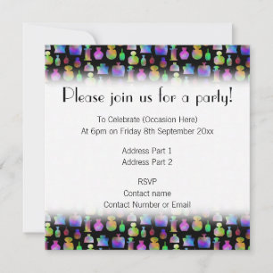 Colourful Perfume Bottles Pattern. Invitation
