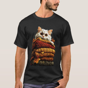 Colourful Persian Cat Resting with Fall Leaves Cos T-Shirt