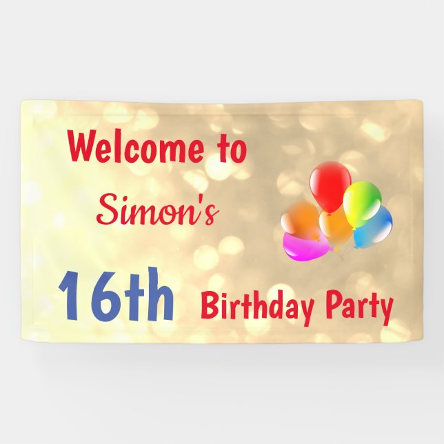 Colourful Personalised 16th Birthday Banner (Horizontal)